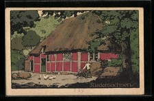 Steindruck-AK Altes Bauernhaus