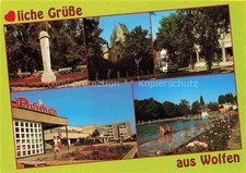 Wolfen Bitterfeld  Postmeilensaeule Kirche Leipziger Strasse Wolfen-Nord Freibad