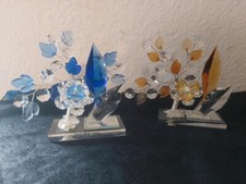 2 bunte Kristall Glas-Blumen -