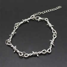 Herren Stacheldraht Link Armband IN 14K Weiß Gold Über Neu Frei Verstellbar