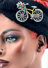 Schöne Statement Strass Brosche Fahrrad mit Blumen Luxus Modeschmuck Pin (AB)