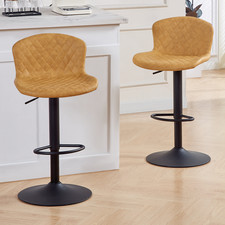 Barhocker 2er Set Samt/Kunstleder , Höhenverstellbar, Drehbar,  mit Rückenlehne