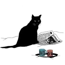 3 Servietten Katze schwarz weiß Zeitung  ppd  Black Cat Journal 33 x33 cm  S119