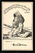 Künstler-AK Hans Thoma: Kleinkind mit Ritterhelm mit Klappvisier, Schwert und S 