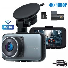 4K WiFi Dual Dash Cam für Autos UHD 2160P + 1080P Vorne und Hinten Dash Kamera