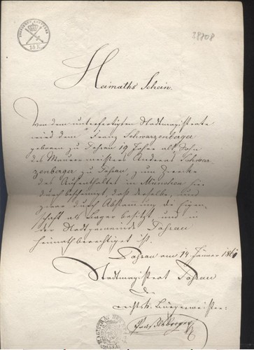 1861 heimatschein - ,