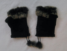 Fingerfreie Handschuhe, gefüttert, schwarz mit Kunstpelz aus Acryl