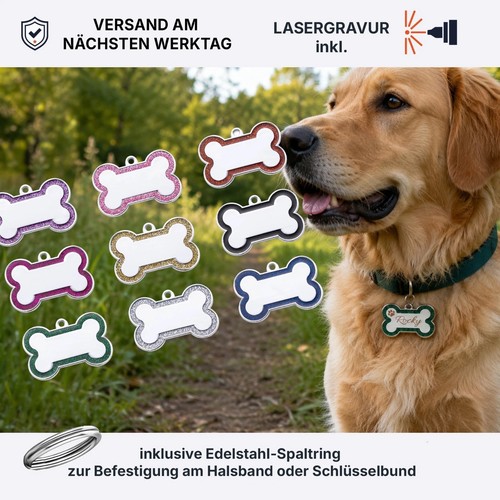 Hundemarke knochen glitzer - hundemarke,