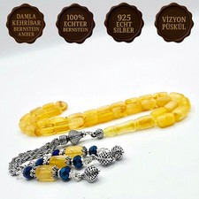 Tesbih Tespih Damla Kehribar Amber Bernstein 19 Gr Vizyon Püskül 925 Echt Silber