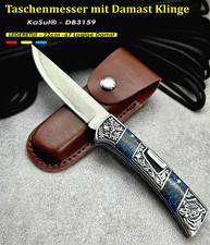 Taschenmesser DAMAST Klinge DB3159| 22 cm Klapp Messer 67Lagig 200g Leder Etui