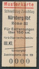 BRD Bahnticket Nürnberg Hbf Zone III Schnelzug-Zuschlag Vintage QYF871