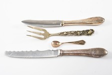 N93B54- 4x Silber Besteckteile Gabel Löffel Messer mit Silber Griffen 