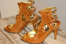 NEU FASHION 36,5 37 ITALY echt Leder cognac high heels Pumps Sommer Sandale tten