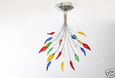 Deckenleuchte "Flamme" 7 flammig Halogenlampe chrom Glas bunt Hängeleuchte Lampe