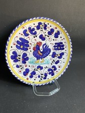 Majolika Wandteller Kuchenteller  Dipinto a Mano Blauer Hahn Deruta 20,5cm