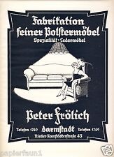 Polstermöbel Möbel Frölich Darmstadt Reklame 1927 Ramstädter Str. Sofa Paar ad