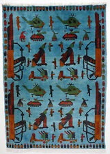 57,5" x 41,3" Handgeknüpfter Kriegsteppich Afghanistan Panzer Kampfjet USA Armee 21/E