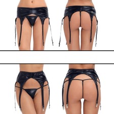 Damen Strumpfgürtel Lack Leder mit 6 Strapsstrümpfe Strapse-Gürtel Unterwäsche