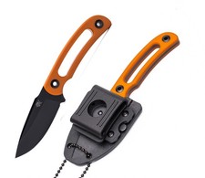 Sanrenmu Fixed HORNY Neck-Knife Schwarz  G10 Orange ABS-Scheide Gürteladapter  
