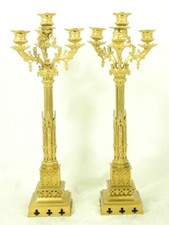 ORIGINALE PAAR NEO-GOTISCHE  KERZENLEUCHTERN.BRONZE FEUER-VERGOLDET ca 1830