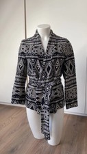 H&M Ethno Muster Blazer Strickjacke Cardigan Größe 34 Schwarz Weiß Gürtel