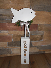 Kommunion Fisch Christusfisch Stele Dekosäule Eingangsdeko Tür Holz Landhaus