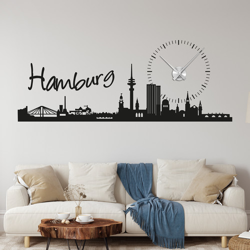 Wandtattoo wanduhr skyline - wanduhr,