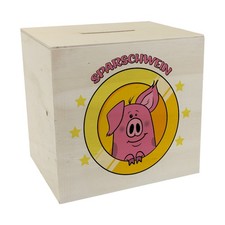 Spardose aus Holz mit lustigem