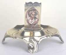 Streichholz-Schachtel-Halter Aschenbecher Metall versilbert um 1900 P4