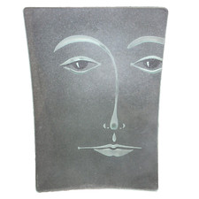 VTG Art Glass Etched Face Tray