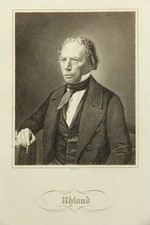 T. KÜHNE (19.Jhd), Ludwig Uhland (*1787), Stahlstich Romantik Porträt 1800-1849