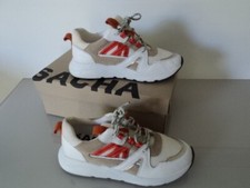 Sacha Damen Schuhe Sportschuhe Sneaker Gr. 42 Leder beige, weiß, orange