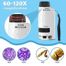 Taschenmikroskop 60x - 120x, mit LED-Licht, Mini Mikroskop tragbar, Taschenlupe