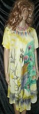 KLEID SOMMERKLEID TUNIKA BATIK KURZARM VISKOSE BUTTERFLY PFAU Größe 42  DRESS XL