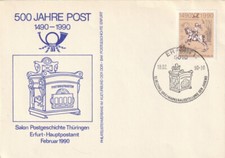 DDR, Sonderumschlag "500 Jahre Post"  Sonderstempel Motiv Briefkasten, Erfurt