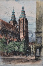 Breslau 1925 - farbige Radierung von Professor Paul Geissler (1881-1965) gerahmt