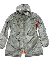 Alpha Industries Parka Jacke Damen Größe L Grün Kapuze Kunstfell
