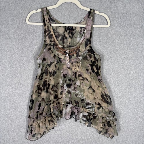 Sheer ruffle beaded tank - beaded,