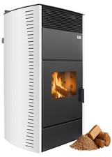 FUEGO Kombi Kaminofen Country Hybrid Holz Pellet wasserführend Weiß 20-34 kW