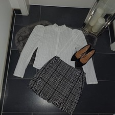 Neu Outfit 40 42 Esprit Blusenshirt spitze weiß stehkragen Boucle Winterrock Top