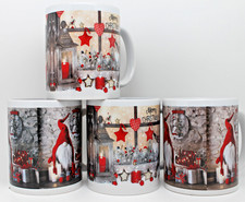 4x Weihnachtstassen-Becher aus Keramik 2 Motive  Wichtel Kerze 300ml XMAS *NEU*