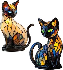 1/2X Katzenlampe, Buntglas Katzenlampe, Retro Katze Buntharz Tischlampe