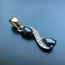 925 Sterling Silber Halskettenanhänger schwarzer Saphir Edelstein Echtschmuck