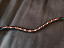 Stirnriemen Trense Zaumzeug Pferd Leder Strass Glitzer WB VB Pony orange kristal