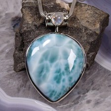 Larimar Anhänger, 925 Silber, Edelsteinanhänger (15072), mit Mondstein