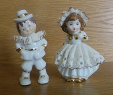 2 Kinder Spitze filigran Brautpaar Hochzeit Deko Geschenk Porzellan Figur klein
