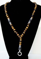 Herren Damen Tigeraugen Rosenkranz Halbedelstein Halskette Gebets Edelstahl Neu