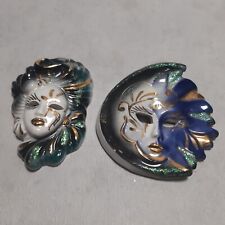 2x Alte Venezianische Keramik Masken Karneval Deko Wand Deko Venedig Bunt Edel