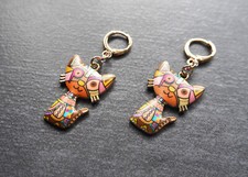 Katzen Ohrringe Ohrhänger Bunt- und Goldfarben Glasperlen