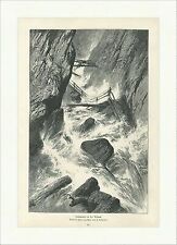 Hochwasser in der Klamm Heilmann Schlucht Talform Felswand Holzstich A 2946